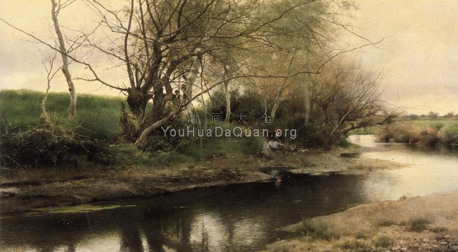 Feu de camp au bord dune riviere - 埃米利奥·桑切斯·佩里耶